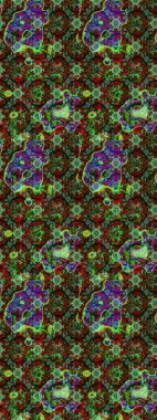 Yeşil, kahverengi ve kırmızı renkler üzerine çiçek desenli çizimler, el yapımı papatyalar, papatyalar. Tekrarlayan çiçek arkaplanı, zarif yeşil, kahverengi ve kırmızı çiçek duvar kağıdı.