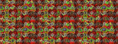 Çiçekler kırmızı, kahverengi ve yeşil renklerde. Raster illüstrasyonu. Çiçek süslemeli çizim deseni.