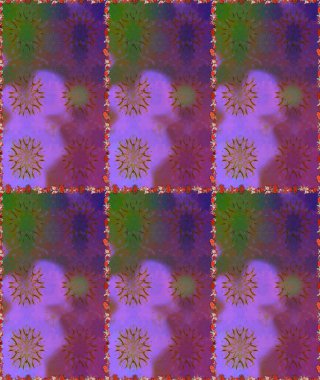 Raster illüstrasyonunda kusursuz çiçek deseni. Mor ve mor renkte çiçekler.