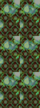 Yeşil, gri ve kahverengi renkli bitkilerden oluşan parlak çiçekli çizim deseni.