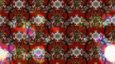 Raster illüstrasyonundaki çiçek desenli çizim. Çiçekler kahverengi, kırmızı ve gri renklerde.