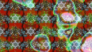 Kahverengi, yeşil ve nötr renklerde parlak çiçekli halı deseni.