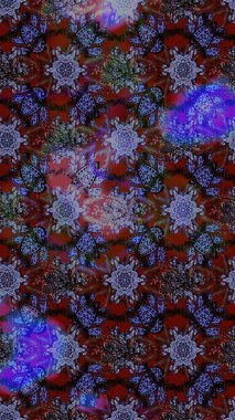 Raster illüstrasyonu. Şirin çiçekli eskiz deseni ve kahverengi, mor ve gri renkli yapraklar, suluboya çiçek deseni, duvar kağıdı, kart veya kumaş için fayanslı.