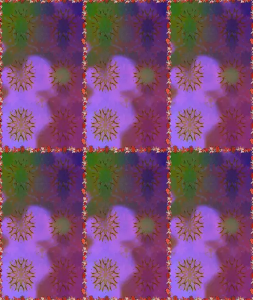 Raster illüstrasyonunda kusursuz çiçek deseni. Mor ve mor renkte çiçekler.