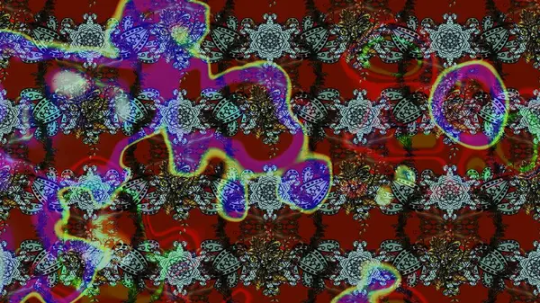 Raster çiçek izi. Çiçek kırmızısı, kahverengi ve mavi çizim deseni. Klasik taslak çizimi.