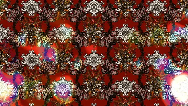 Raster illüstrasyonundaki çiçek desenli çizim. Çiçekler kahverengi, kırmızı ve gri renklerde.