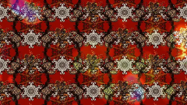 Raster illüstrasyonu. Çiçek buketleriyle klasik bir eskiz şekli. Kahverengi, kırmızı ve siyah renklerde.