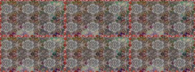 Raster illüstrasyonu. Kusursuz çiçek deseni. Gri ve kahverengi renkli Asya tekstili.