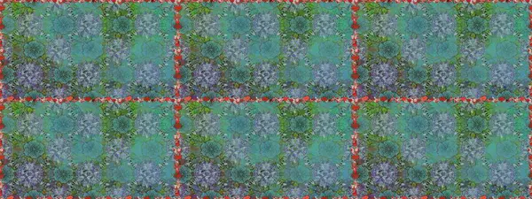 Raster illüstrasyonu. Mavi ve yeşil renklerde. Mavi ve yeşil renkte mavi ve yeşil papatyalar..