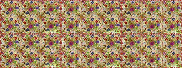 Raster illüstrasyonu. Şirin çiçekli kusursuz desen ve bej ve kahverengi renklerde yapraklar, suluboya çiçek deseni, duvar kağıdı, kart veya kumaş için fayanslı.