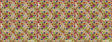 Raster illüstrasyonu. Şirin çiçekli kusursuz desen ve bej ve kahverengi renklerde yapraklar, suluboya çiçek deseni, duvar kağıdı, kart veya kumaş için fayanslı.