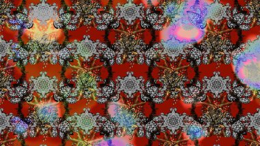 Gri, kahverengi ve kırmızı renkte çiçekler. Raster illüstrasyonunda çiçek deseni çizimi.