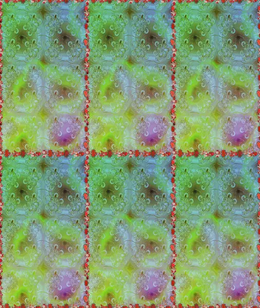 Yeşil ve nötr renklerde etnik çiçeklerle kusursuz bir desen. Asya Tekstil 'inde Raster Çiçek İllüstrasyonu.