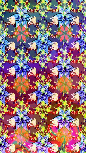 Mavi ve nötr renklerde çiçekler. Raster illüstrasyonunda çiçek deseni çizimi.