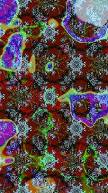 Düz Çiçek Elementleri Tasarımı. Raster Modaya uygun kumaş deseni. Renkli Bahar Teması eskiz kalıbı. Kırmızı, kahverengi ve mavi renkli şirin çiçek deseni.