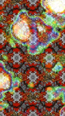 El çizimi çiçek çizimi deseni (fayans). Tekstil için suluboya eskiz deseni. Şirin çiçekleri, desenleri, gri, kahverengi ve kırmızı renkleri olan renkli çizim deseni.