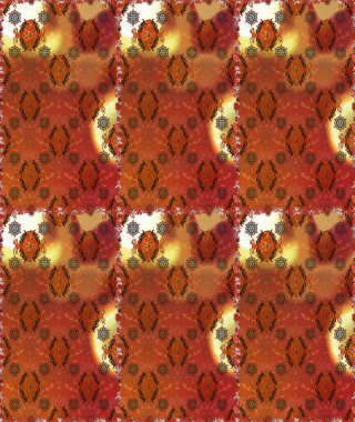 Raster Çiçek İllüstrasyonu güzel tekstil. Kahverengi ve turuncu renklerdeki etnik çiçeklerin pürüzsüz deseni.