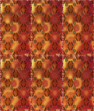 Çok turuncu ve kahverengi zarif küçük çiçekler ve turuncu ve kahverengi renkli komik böcekler, raster desen, illüstrasyon.