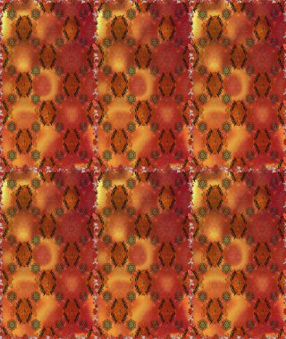 Çok turuncu ve kahverengi zarif küçük çiçekler ve turuncu ve kahverengi renkli komik böcekler, raster desen, illüstrasyon.