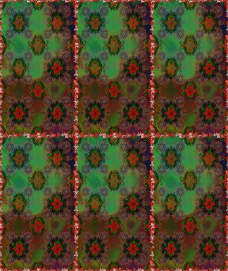 Raster - stok. Kahverengi ve yeşil çiçekli kusursuz desen, suluboya çiçek deseni, sevimli çiçek, duvar kağıdı, kart veya kumaş için fayanslı.