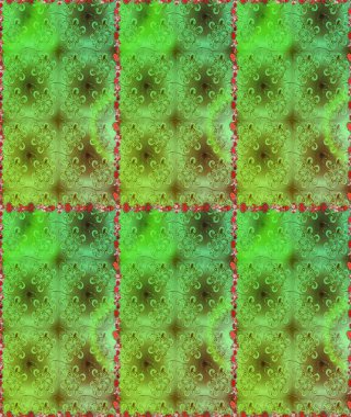 Raster illüstrasyonu. Yaprak ve çiçeklerin suluboya resmi, yeşil ve kahverengi renklerde pürüzsüz desen. Yeşil ve kahverengi renklerde bahar çiçekleri..