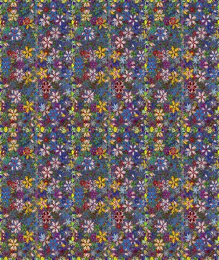 Renkli Bahar Temalı Kusursuz Arkaplan. Raster illüstrasyonu. Mavi ve yeşil renkli çiçekler. Düz Çiçek Elementleri Tasarımı. Çiçekli, suluboya desenli kusursuz çiçek deseni.