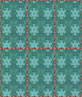 Mavi ve yeşil renkli çiçekler. Çiçekli karalama şeklinde Raster çiçek deseni. Yumuşak, yaz çiçekli arka plan.