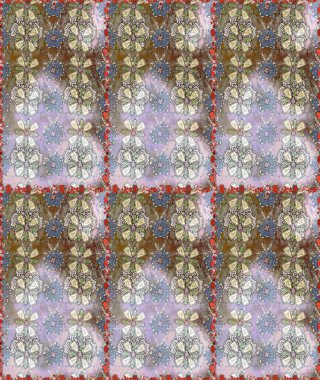 Raster illüstrasyonu. Kusursuz bir geçmişi var. Eski usul. Kumaş, tekstil, duvar kağıdı baskısı için. Renkli desenli kusursuz desen, nötr ve gri çiçekler ve dekoratif elementler..