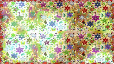 Çiçek ve yapraklı çiçek deseni. Küçük çiçekli şirin bir desen. Raster illüstrasyonu.