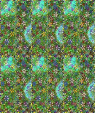 Düz Çiçek Elementleri Tasarımı. Yeşil ve mavi renkte çiçekler. Çiçekle kusursuz desen. Renkli Bahar Teması Kusursuz Arkaplan.