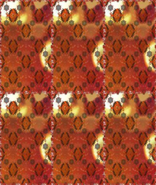 Raster Çiçek İllüstrasyonu güzel tekstil. Kahverengi ve turuncu renklerdeki etnik çiçeklerin pürüzsüz deseni.