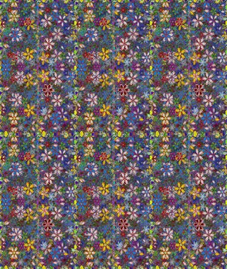 Renkli Bahar Temalı Kusursuz Arkaplan. Raster illüstrasyonu. Mavi ve yeşil renkli çiçekler. Düz Çiçek Elementleri Tasarımı. Çiçekli, suluboya desenli kusursuz çiçek deseni.