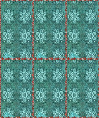 Mavi ve yeşil renkli çiçekler. Çiçekli karalama şeklinde Raster çiçek deseni. Yumuşak, yaz çiçekli arka plan.