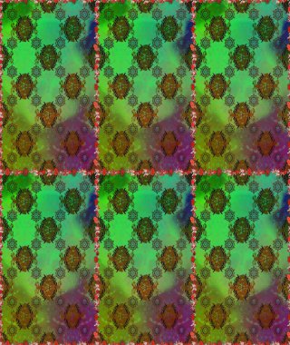 Raster düz çiçekleri pürüzsüz desen. Hediye ambalaj kağıdı, tebrik kartları, posterler ve pankart tasarımı. Yeşil ve kahverengi renkte çiçekler.