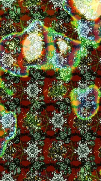 Çizim çiçek deseni duvar kâğıdı olarak kullanılabilir. Yeşil, kahverengi ve kırmızı renkte çiçekler. Raster illüstrasyonu.