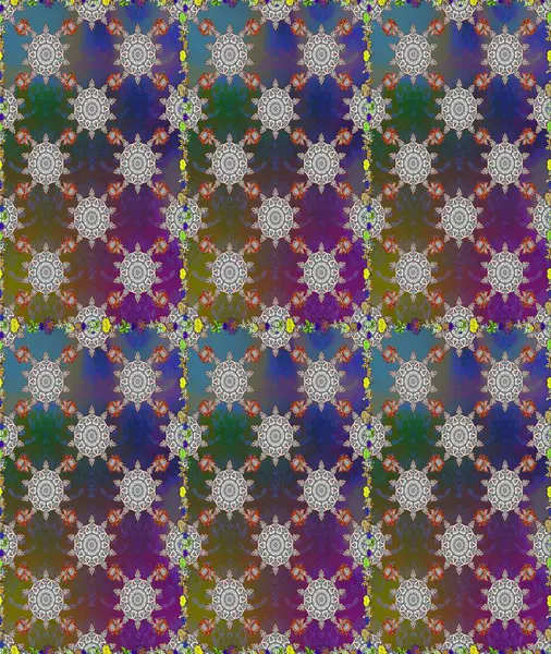 Çiçekleri, deniz kabukları, mandalaları ve suluboya efektleriyle donanma geçmişi. Kusursuz etnik tasarım. Yatak çarşafları, ceket, paket tasarımı, kumaş ve moda kavramları için tekstil baskısı.