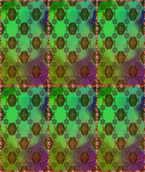 Raster düz çiçekleri pürüzsüz desen. Hediye ambalaj kağıdı, tebrik kartları, posterler ve pankart tasarımı. Yeşil ve kahverengi renkte çiçekler.
