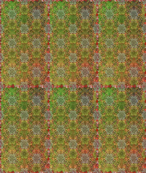 Renkli Yaz Temalı Kusursuz Arkaplan. Sevimli çiçek raster deseni. Düz Çiçek Elementleri Tasarımı. Kahverengi ve yeşil renkte çiçekler.