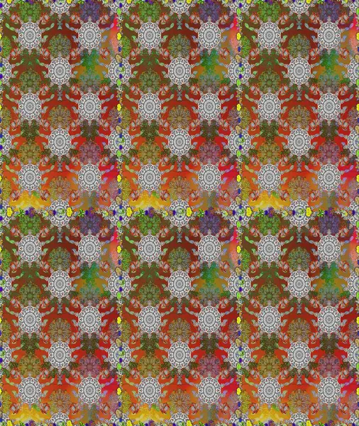 Kusursuz çiçek deseni. Asya tekstil tarzında. Raster illüstrasyonu. Kahverengi renkli çiçekler. Raster illüstrasyonu.