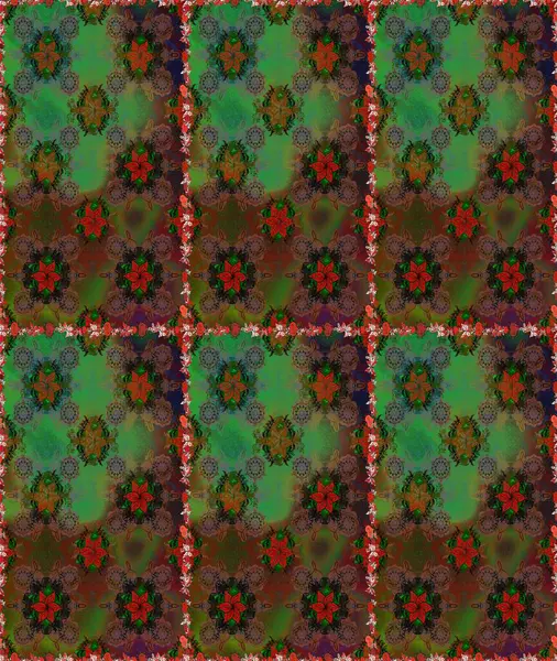 Raster - stok. Kahverengi ve yeşil çiçekli kusursuz desen, suluboya çiçek deseni, sevimli çiçek, duvar kağıdı, kart veya kumaş için fayanslı.