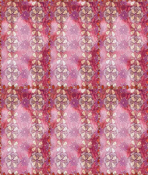 Çoklu olopink ve nötr küçük çiçekler pembe ve nötr renklerdeki komik böcekler, raster desen, illüstrasyon.