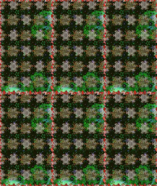 Soyut etnik raster kusursuz desen. Çiçekler. Vadinin çiçekleri gri ve yeşil renklerde.