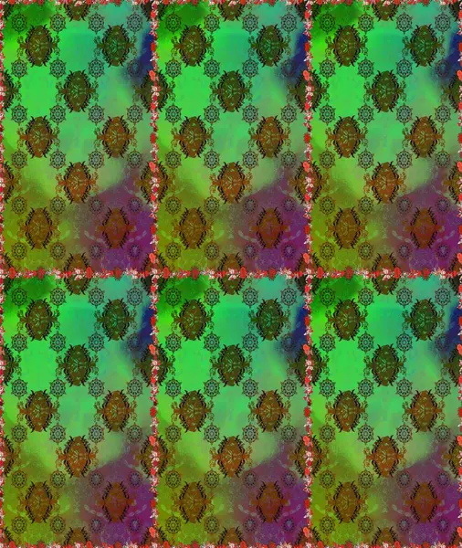 Raster düz çiçekleri pürüzsüz desen. Hediye ambalaj kağıdı, tebrik kartları, posterler ve pankart tasarımı. Yeşil ve kahverengi renkte çiçekler.