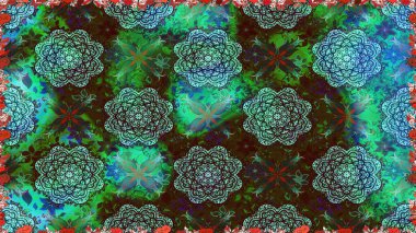 Raster illüstrasyonu. Suluboya çiçek buketi. Doğum günü kartı ya da düğün davetiyesi. Yeşil ve mavi renklerde. Çiçekli tebrik kartı. Çiçek arka planı.