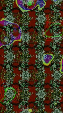 Hediye ambalaj kağıdı, tebrik kartları, posterler ve pankart tasarımı. Yeşil, kırmızı ve gri renkte çiçekler. Raster düz çiçek çizim deseni.