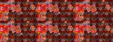 Renkli Bahar Teması eskiz kalıbı. Kahverengi, kırmızı ve pembe renklerde çiçekler. Düz Çiçek Elementleri Tasarımı. Sevimli çiçek raster deseni.