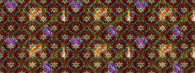 Süslü kumaş deseni. Raster illüstrasyonundaki çiçek desenli çizim. Düz Çiçek Elementleri Tasarımı. Renkli Bahar Teması çizim şablonu.