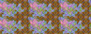 Raster illüstrasyonu. Yeşil, pembe ve kahverengi renklerde. Çiçek buketleriyle klasik tarzda eskiz deseni.