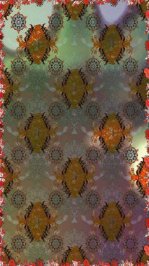 Parlak renkli fantezi çiçekleri, yapraklar, kahverengi ve gri renkli tomurcuklar kahverengi ve gri. Çiçeksiz desenli, suluboya elle çizilmiş elementler..