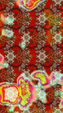 Raster illüstrasyonu. Kahverengi, kırmızı ve bej renklerde. 3D çiçekler, çizim.